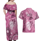 NAIDOC Deadly 50 Years Couples Matching Off Shoulder Maxi Dress and Hawaiian Shirt Jellyfish Aboriginal Culture Inspired Pink