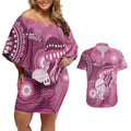 NAIDOC Deadly 50 Years Couples Matching Off Shoulder Short Dress and Hawaiian Shirt Jellyfish Aboriginal Culture Inspired Pink