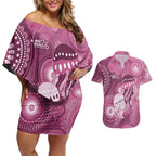 NAIDOC Deadly 50 Years Couples Matching Off Shoulder Short Dress and Hawaiian Shirt Jellyfish Aboriginal Culture Inspired Pink