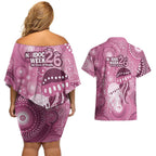 NAIDOC Deadly 50 Years Couples Matching Off Shoulder Short Dress and Hawaiian Shirt Jellyfish Aboriginal Culture Inspired Pink