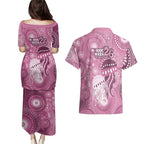 NAIDOC Deadly 50 Years Couples Matching Puletasi and Hawaiian Shirt Jellyfish Aboriginal Culture Inspired Pink