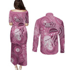NAIDOC Deadly 50 Years Couples Matching Puletasi and Long Sleeve Button Shirt Jellyfish Aboriginal Culture Inspired Pink