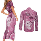 NAIDOC Deadly 50 Years Couples Matching Short Sleeve Bodycon Dress and Long Sleeve Button Shirt Jellyfish Aboriginal Culture Inspired Pink