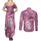 NAIDOC Deadly 50 Years Couples Matching Summer Maxi Dress and Long Sleeve Button Shirt Jellyfish Aboriginal Culture Inspired Pink