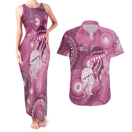 NAIDOC Deadly 50 Years Couples Matching Tank Maxi Dress and Hawaiian Shirt Jellyfish Aboriginal Culture Inspired Pink