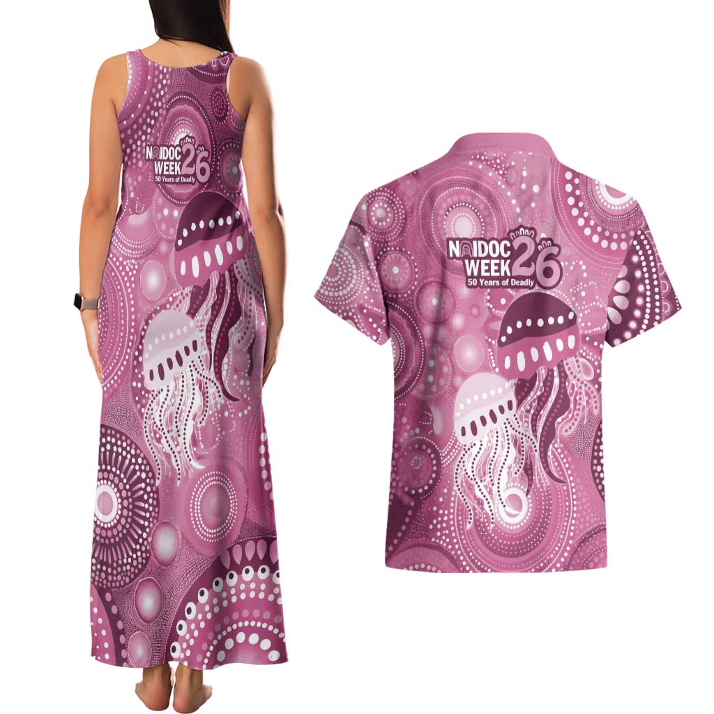 NAIDOC Deadly 50 Years Couples Matching Tank Maxi Dress and Hawaiian Shirt Jellyfish Aboriginal Culture Inspired Pink