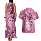 NAIDOC Deadly 50 Years Couples Matching Tank Maxi Dress and Hawaiian Shirt Jellyfish Aboriginal Culture Inspired Pink