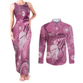 NAIDOC Deadly 50 Years Couples Matching Tank Maxi Dress and Long Sleeve Button Shirt Jellyfish Aboriginal Culture Inspired Pink