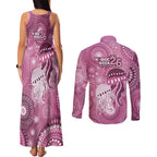 NAIDOC Deadly 50 Years Couples Matching Tank Maxi Dress and Long Sleeve Button Shirt Jellyfish Aboriginal Culture Inspired Pink