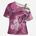 NAIDOC Deadly 50 Years Cross Shoulder Shirt Jellyfish Aboriginal Culture Inspired Pink