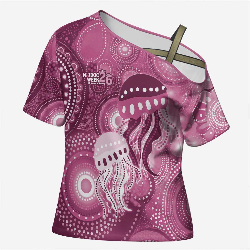 NAIDOC Deadly 50 Years Cross Shoulder Shirt Jellyfish Aboriginal Culture Inspired Pink