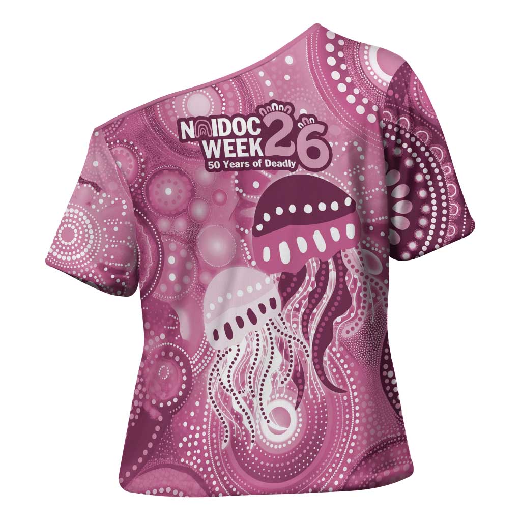 NAIDOC Deadly 50 Years Cross Shoulder Shirt Jellyfish Aboriginal Culture Inspired Pink