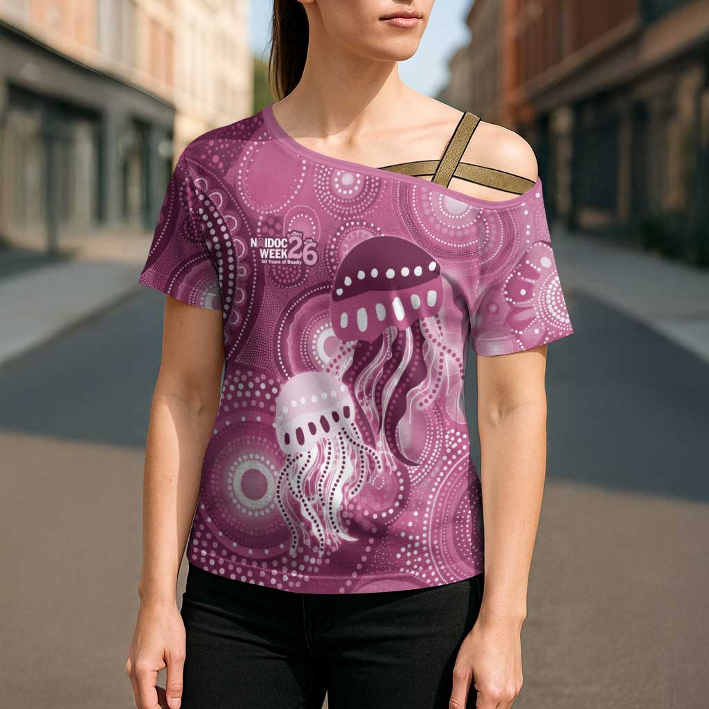 NAIDOC Deadly 50 Years Cross Shoulder Shirt Jellyfish Aboriginal Culture Inspired Pink