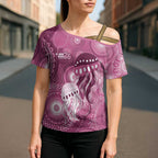 NAIDOC Deadly 50 Years Cross Shoulder Shirt Jellyfish Aboriginal Culture Inspired Pink