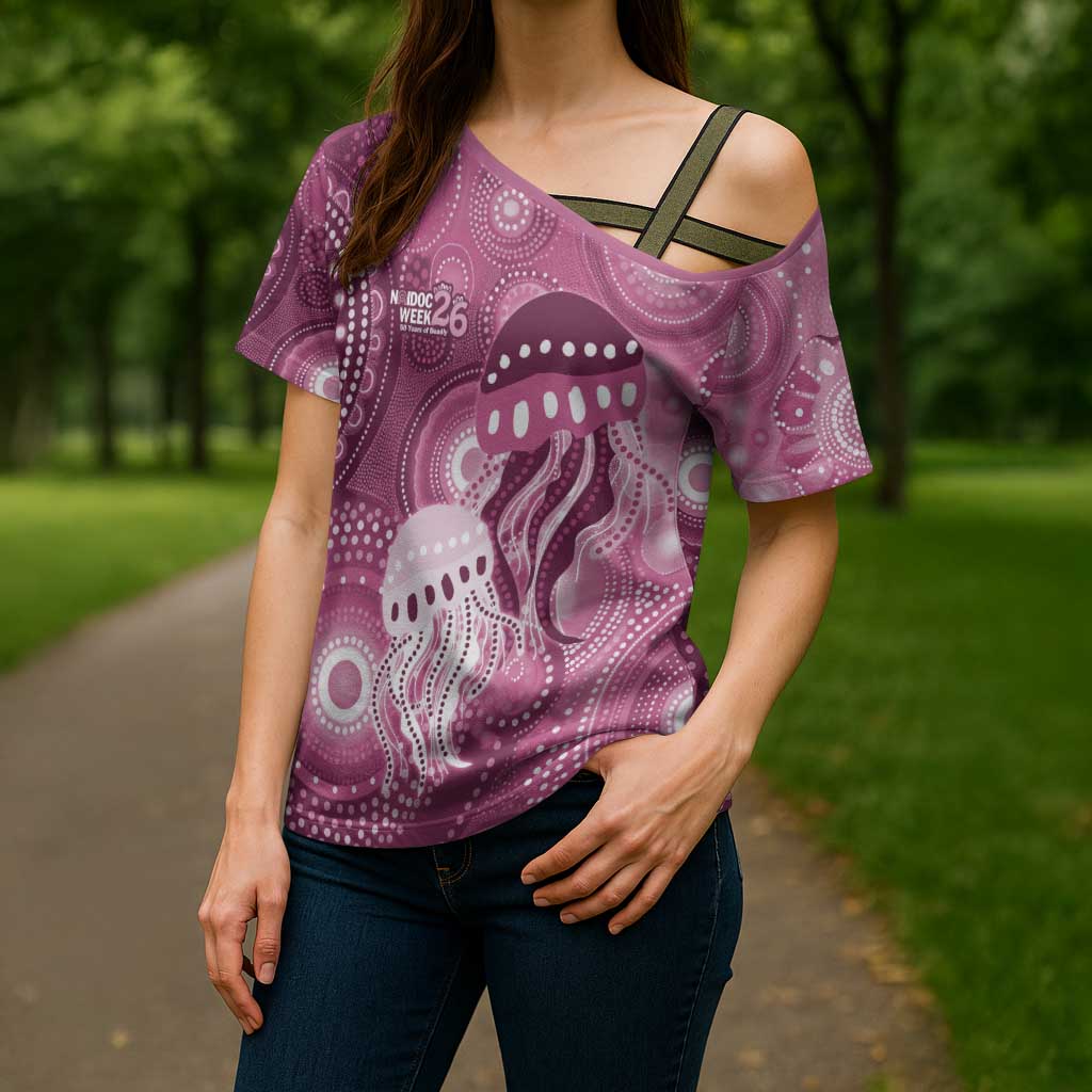 NAIDOC Deadly 50 Years Cross Shoulder Shirt Jellyfish Aboriginal Culture Inspired Pink