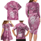 NAIDOC Deadly 50 Years Family Matching Long Sleeve Bodycon Dress and Hawaiian Shirt Jellyfish Aboriginal Culture Inspired Pink
