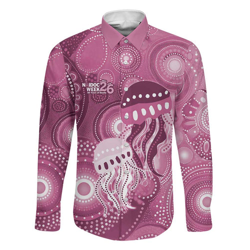 NAIDOC Deadly 50 Years Family Matching Long Sleeve Bodycon Dress and Hawaiian Shirt Jellyfish Aboriginal Culture Inspired Pink