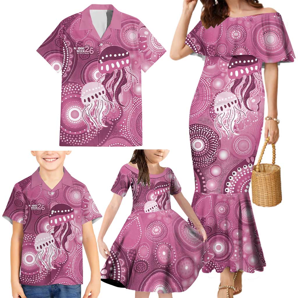 NAIDOC Deadly 50 Years Family Matching Mermaid Dress and Hawaiian Shirt Jellyfish Aboriginal Culture Inspired Pink