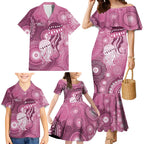 NAIDOC Deadly 50 Years Family Matching Mermaid Dress and Hawaiian Shirt Jellyfish Aboriginal Culture Inspired Pink