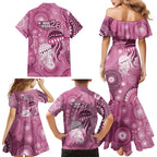 NAIDOC Deadly 50 Years Family Matching Mermaid Dress and Hawaiian Shirt Jellyfish Aboriginal Culture Inspired Pink