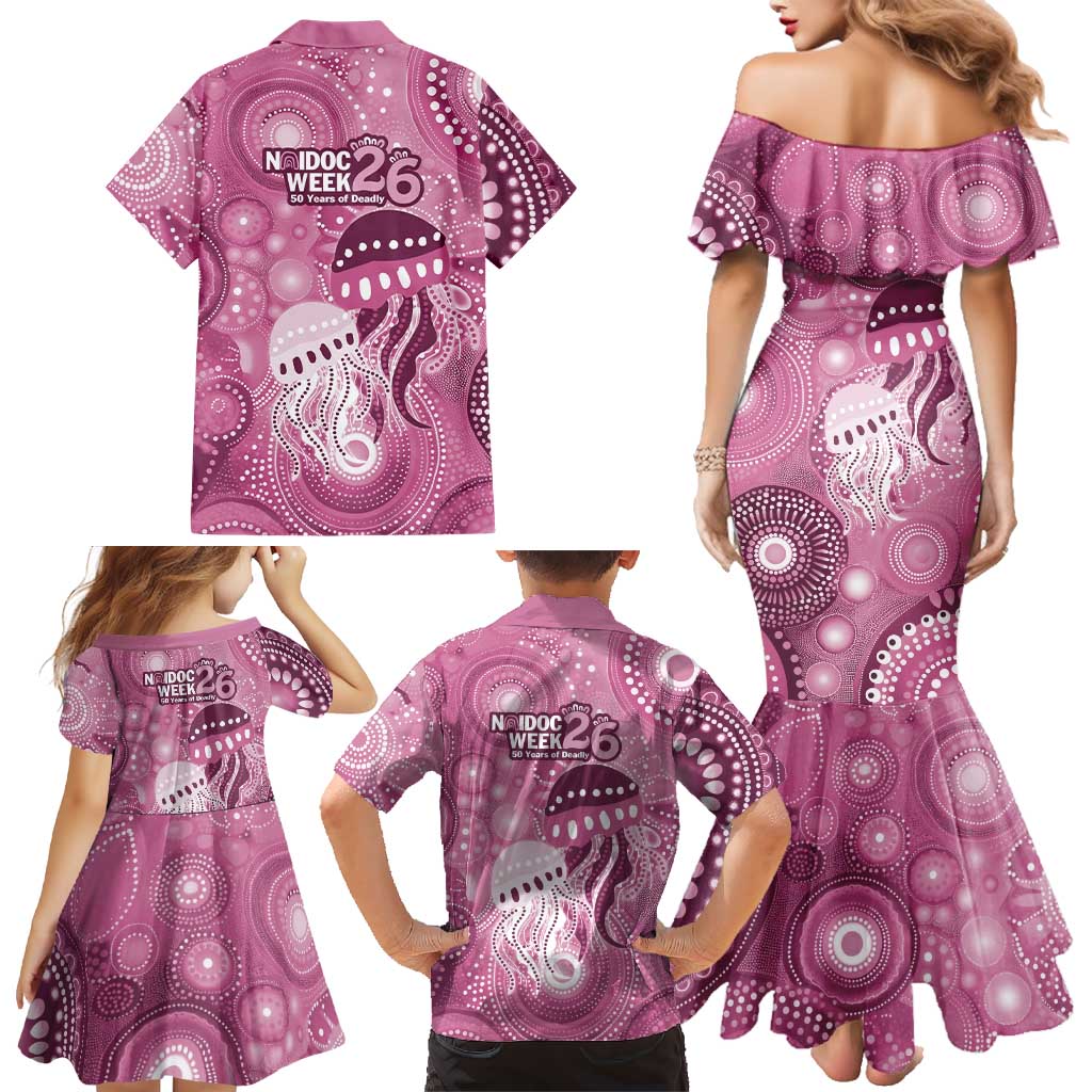 NAIDOC Deadly 50 Years Family Matching Mermaid Dress and Hawaiian Shirt Jellyfish Aboriginal Culture Inspired Pink