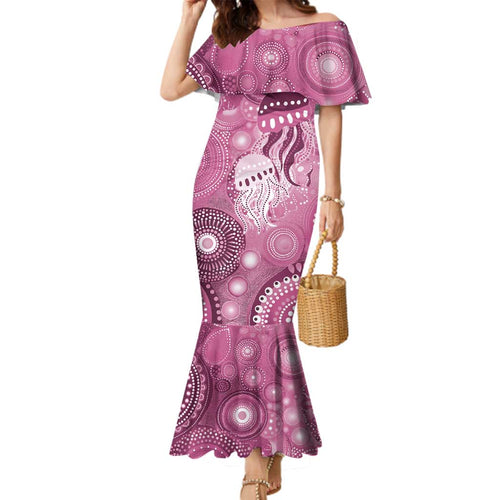 NAIDOC Deadly 50 Years Family Matching Mermaid Dress and Hawaiian Shirt Jellyfish Aboriginal Culture Inspired Pink