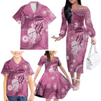 NAIDOC Deadly 50 Years Family Matching Off The Shoulder Long Sleeve Dress and Hawaiian Shirt Jellyfish Aboriginal Culture Inspired Pink