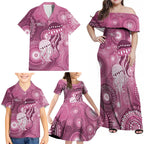 NAIDOC Deadly 50 Years Family Matching Off Shoulder Maxi Dress and Hawaiian Shirt Jellyfish Aboriginal Culture Inspired Pink