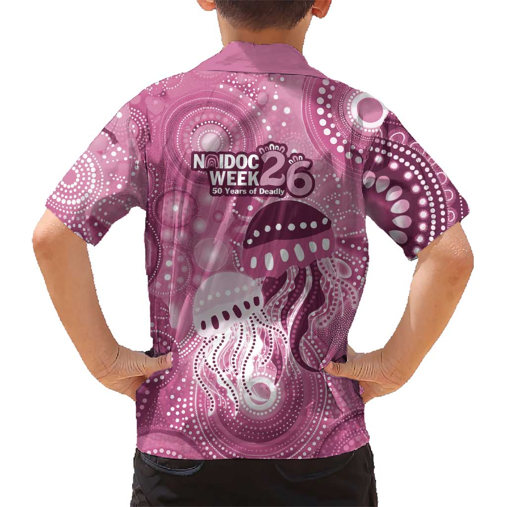 NAIDOC Deadly 50 Years Family Matching Off Shoulder Maxi Dress and Hawaiian Shirt Jellyfish Aboriginal Culture Inspired Pink