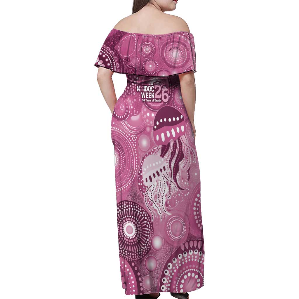 NAIDOC Deadly 50 Years Family Matching Off Shoulder Maxi Dress and Hawaiian Shirt Jellyfish Aboriginal Culture Inspired Pink