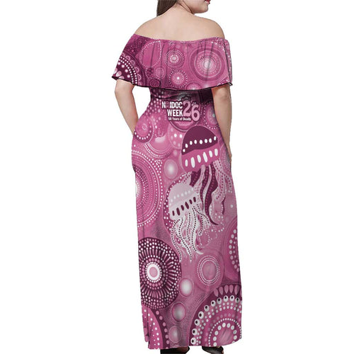 NAIDOC Deadly 50 Years Family Matching Off Shoulder Maxi Dress and Hawaiian Shirt Jellyfish Aboriginal Culture Inspired Pink