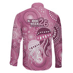 NAIDOC Deadly 50 Years Family Matching Off Shoulder Short Dress and Hawaiian Shirt Jellyfish Aboriginal Culture Inspired Pink