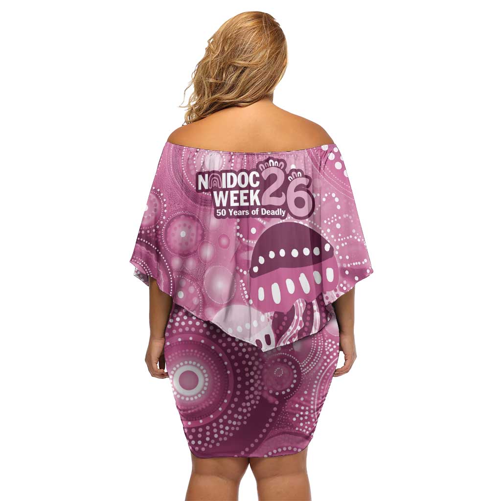 NAIDOC Deadly 50 Years Family Matching Off Shoulder Short Dress and Hawaiian Shirt Jellyfish Aboriginal Culture Inspired Pink