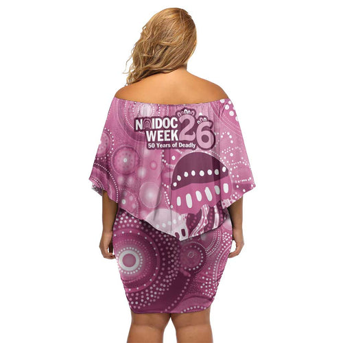 NAIDOC Deadly 50 Years Family Matching Off Shoulder Short Dress and Hawaiian Shirt Jellyfish Aboriginal Culture Inspired Pink