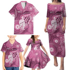 NAIDOC Deadly 50 Years Family Matching Puletasi and Hawaiian Shirt Jellyfish Aboriginal Culture Inspired Pink