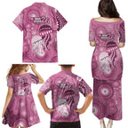 NAIDOC Deadly 50 Years Family Matching Puletasi and Hawaiian Shirt Jellyfish Aboriginal Culture Inspired Pink