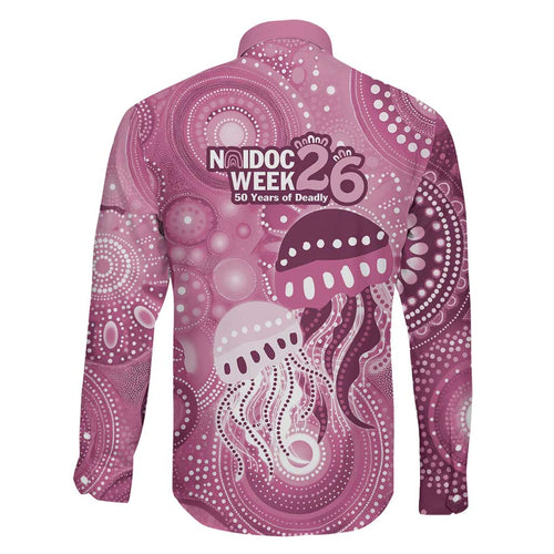 NAIDOC Deadly 50 Years Family Matching Puletasi and Hawaiian Shirt Jellyfish Aboriginal Culture Inspired Pink
