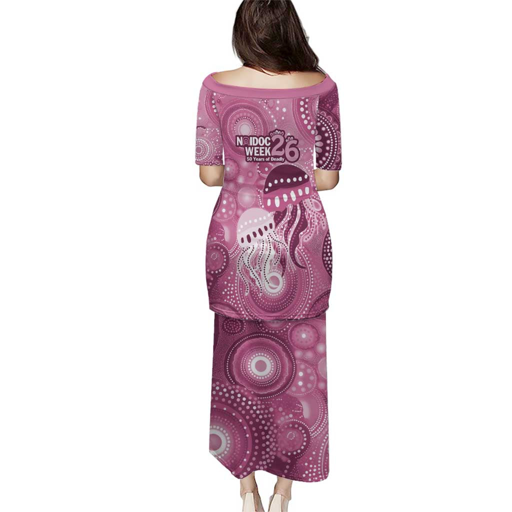 NAIDOC Deadly 50 Years Family Matching Puletasi and Hawaiian Shirt Jellyfish Aboriginal Culture Inspired Pink