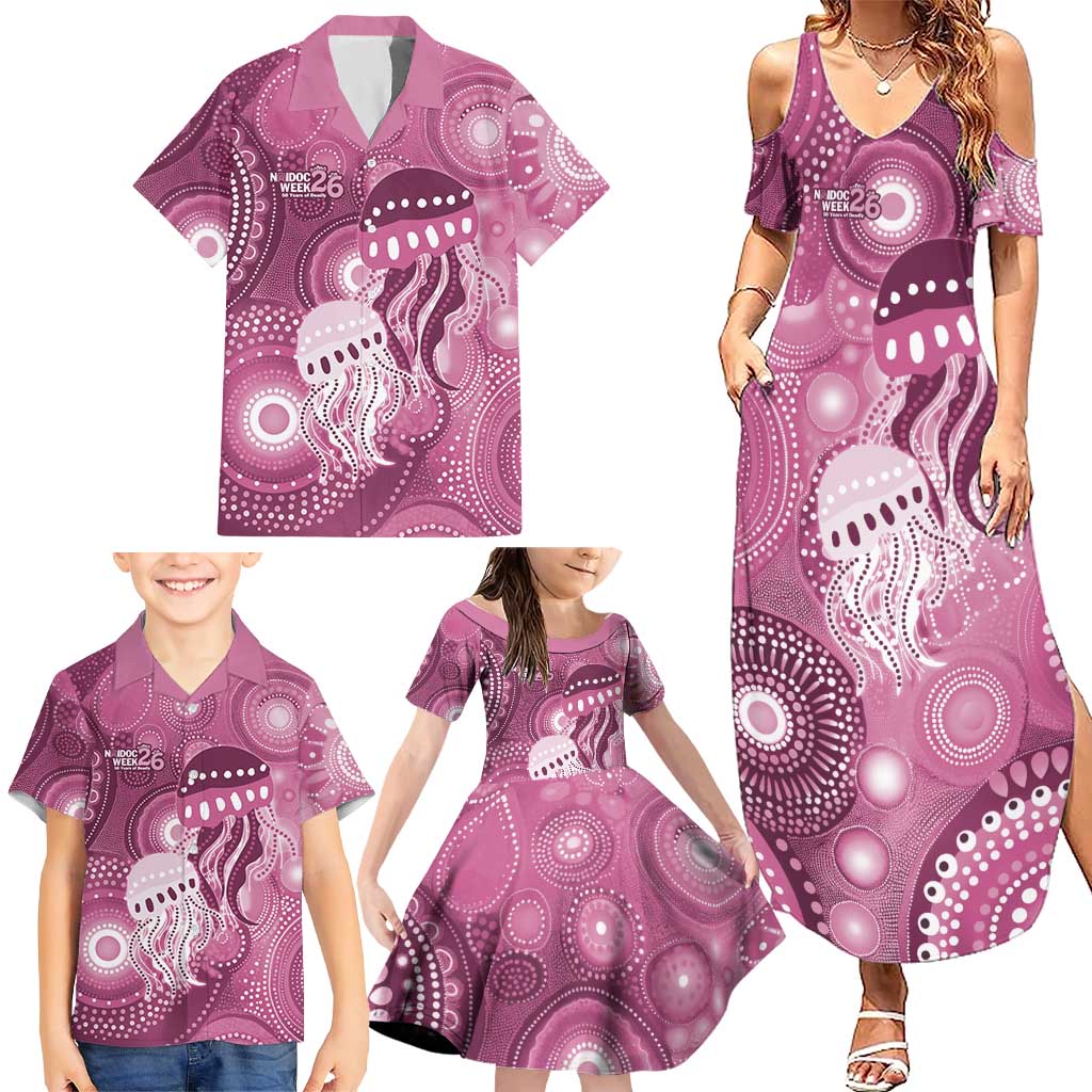 NAIDOC Deadly 50 Years Family Matching Summer Maxi Dress and Hawaiian Shirt Jellyfish Aboriginal Culture Inspired Pink
