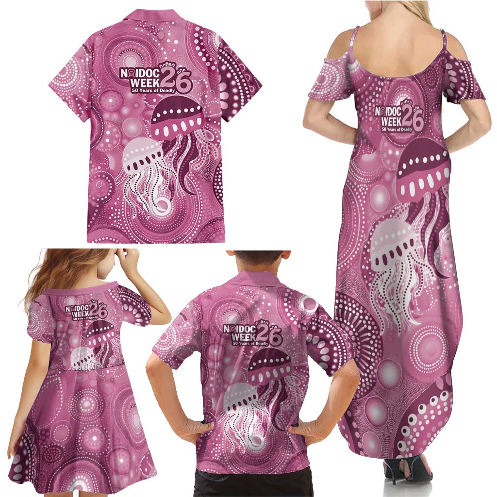 NAIDOC Deadly 50 Years Family Matching Summer Maxi Dress and Hawaiian Shirt Jellyfish Aboriginal Culture Inspired Pink