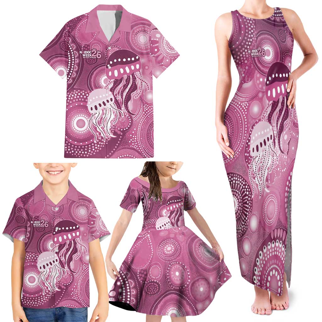 NAIDOC Deadly 50 Years Family Matching Tank Maxi Dress and Hawaiian Shirt Jellyfish Aboriginal Culture Inspired Pink