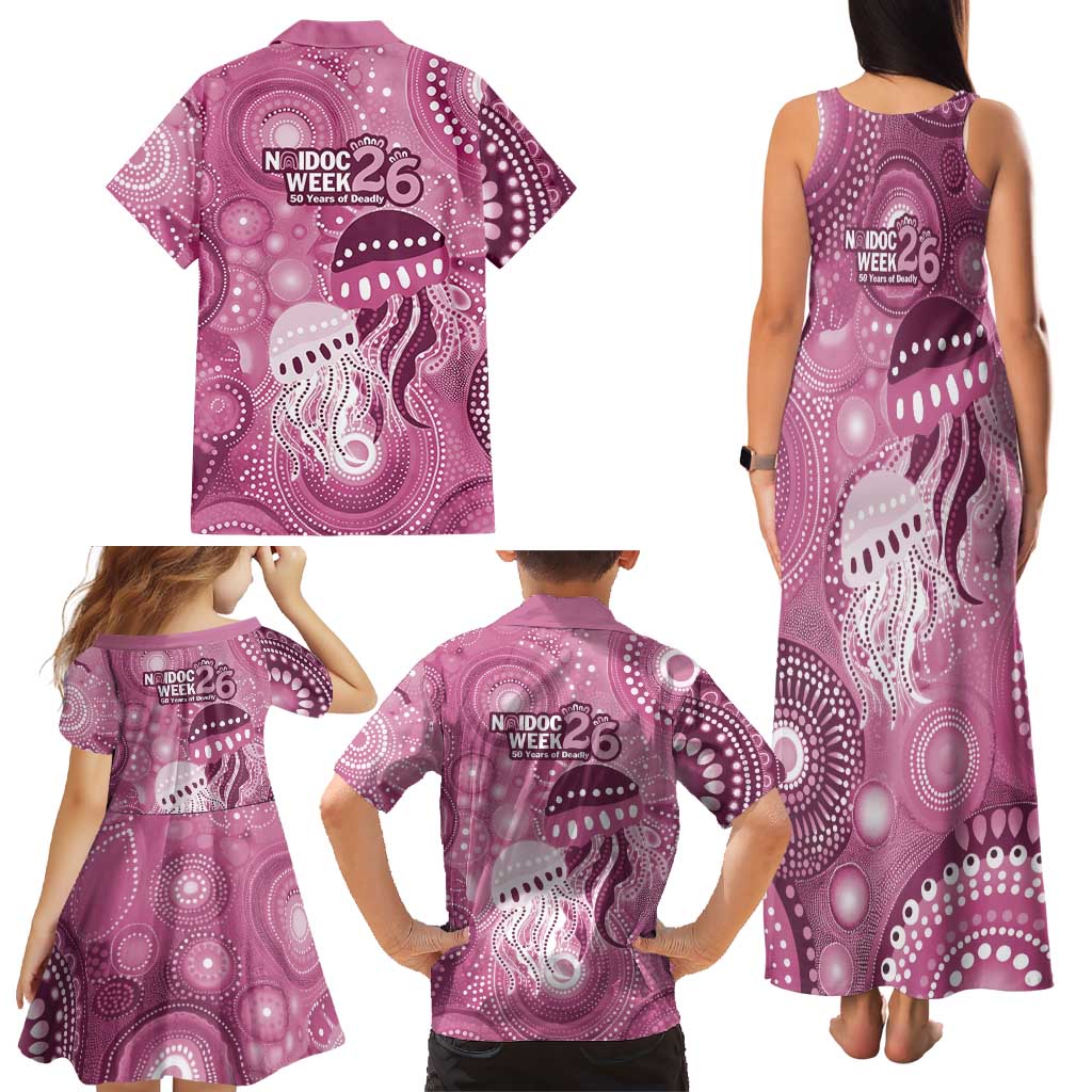 NAIDOC Deadly 50 Years Family Matching Tank Maxi Dress and Hawaiian Shirt Jellyfish Aboriginal Culture Inspired Pink