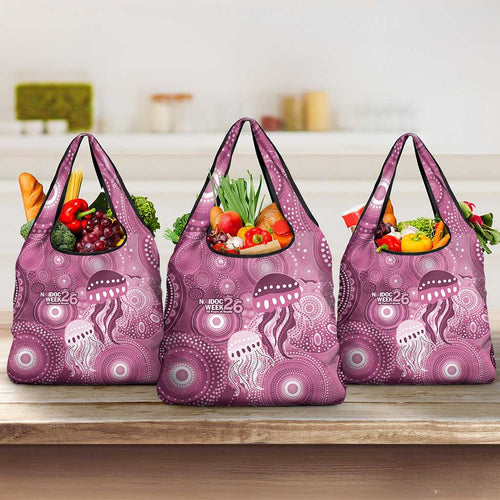 NAIDOC Deadly 50 Years Grocery Bag Jellyfish Aboriginal Culture Inspired Pink