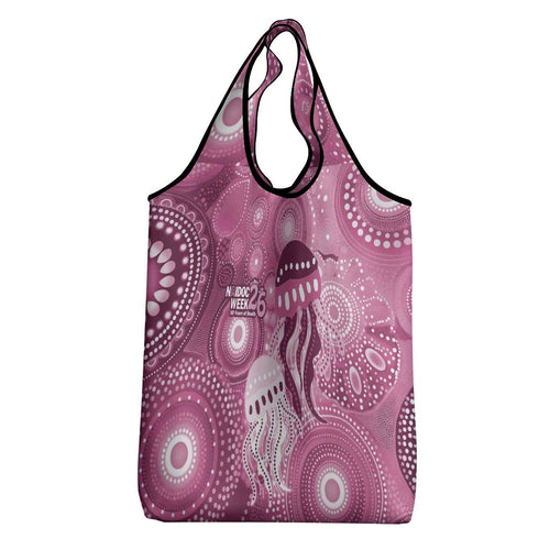 NAIDOC Deadly 50 Years Grocery Bag Jellyfish Aboriginal Culture Inspired Pink
