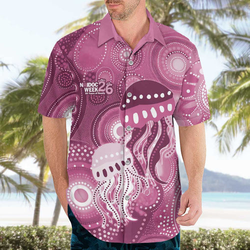 NAIDOC Deadly 50 Years Hawaiian Shirt Jellyfish Aboriginal Culture Inspired Pink
