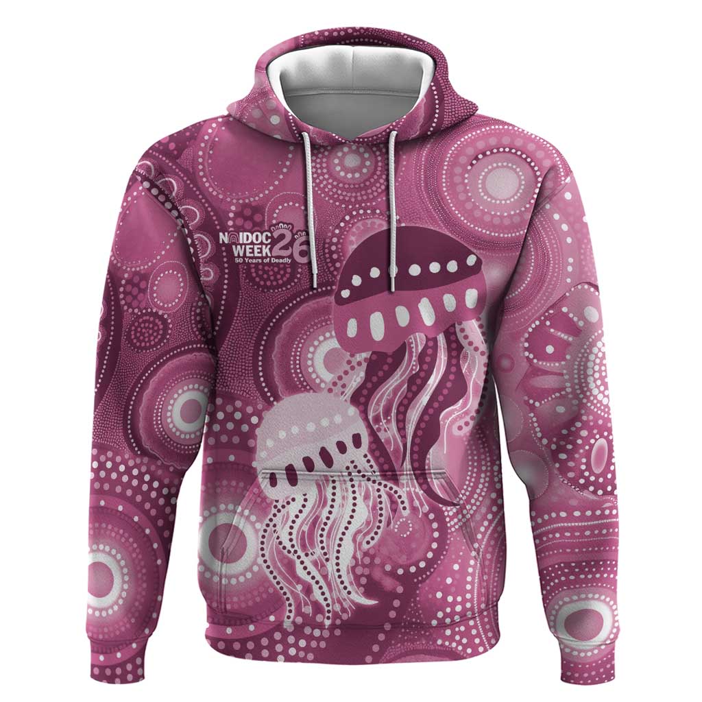 NAIDOC Deadly 50 Years Hoodie Jellyfish Aboriginal Culture Inspired Pink