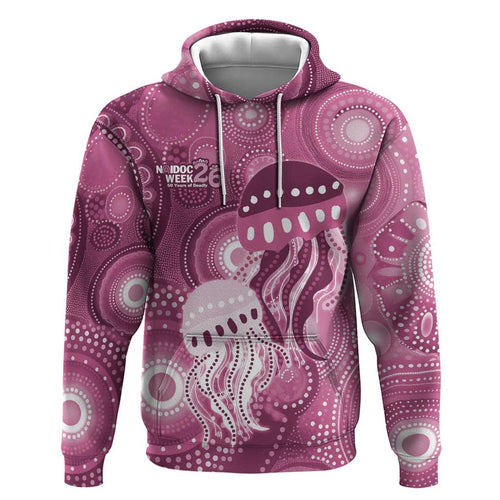 NAIDOC Deadly 50 Years Hoodie Jellyfish Aboriginal Culture Inspired Pink