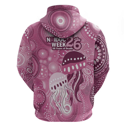NAIDOC Deadly 50 Years Hoodie Jellyfish Aboriginal Culture Inspired Pink