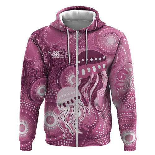NAIDOC Deadly 50 Years Hoodie Jellyfish Aboriginal Culture Inspired Pink
