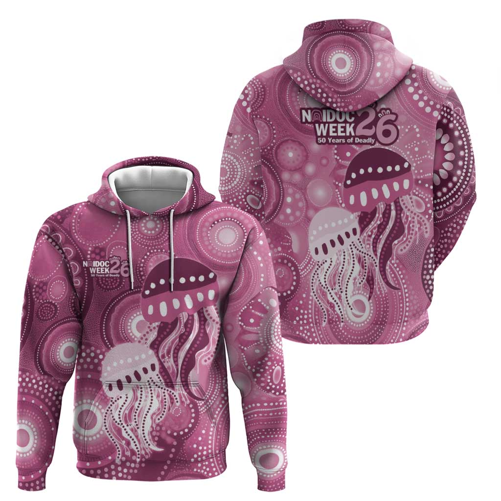 NAIDOC Deadly 50 Years Hoodie Jellyfish Aboriginal Culture Inspired Pink